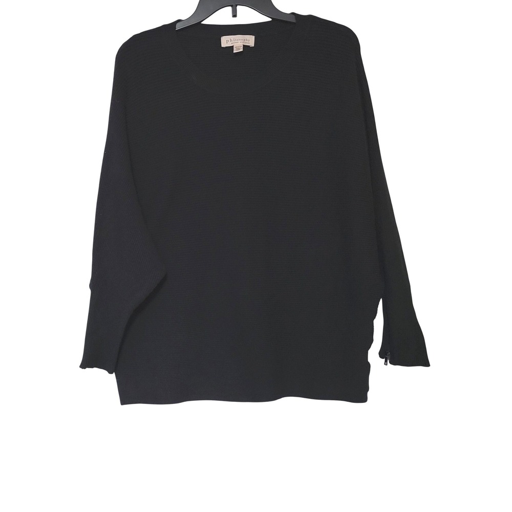 Philosophy Womens Classic Black 3/4 Zip Sleeve Dolman Tunic Top 2XL Minimalist‎